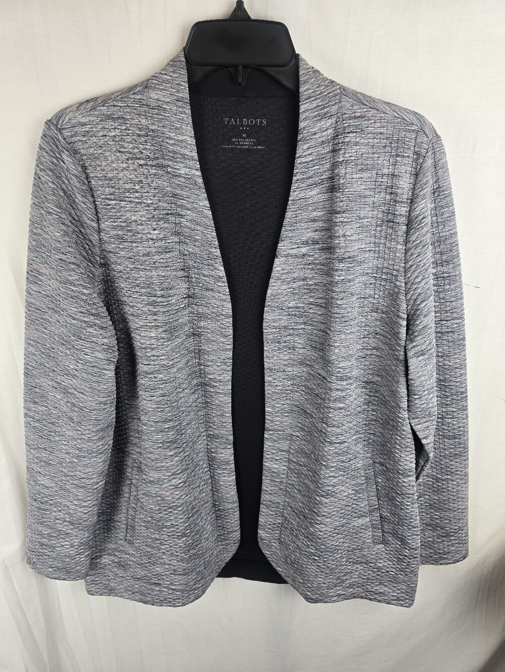 Talbots Heather Grayw/Pink Hue Open-Front Knit Cardigan Sz M